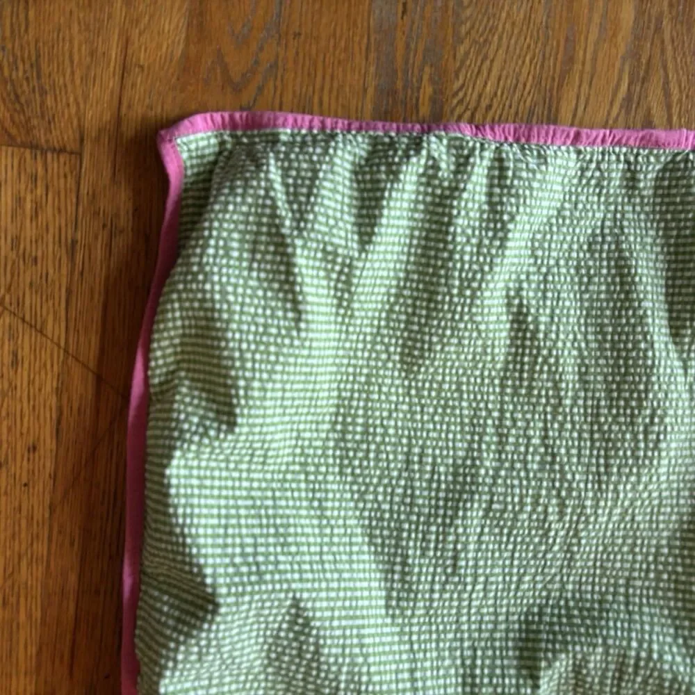 Ralph Lauren Watermill Sham Pillow Cover Green White Seersucker Pink Trim Button